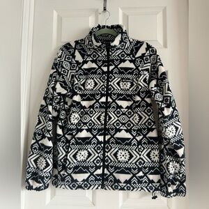 Columbia Black and White Helvetia fleece jacket. Women’s. Pockets. EUC! Size Lg.